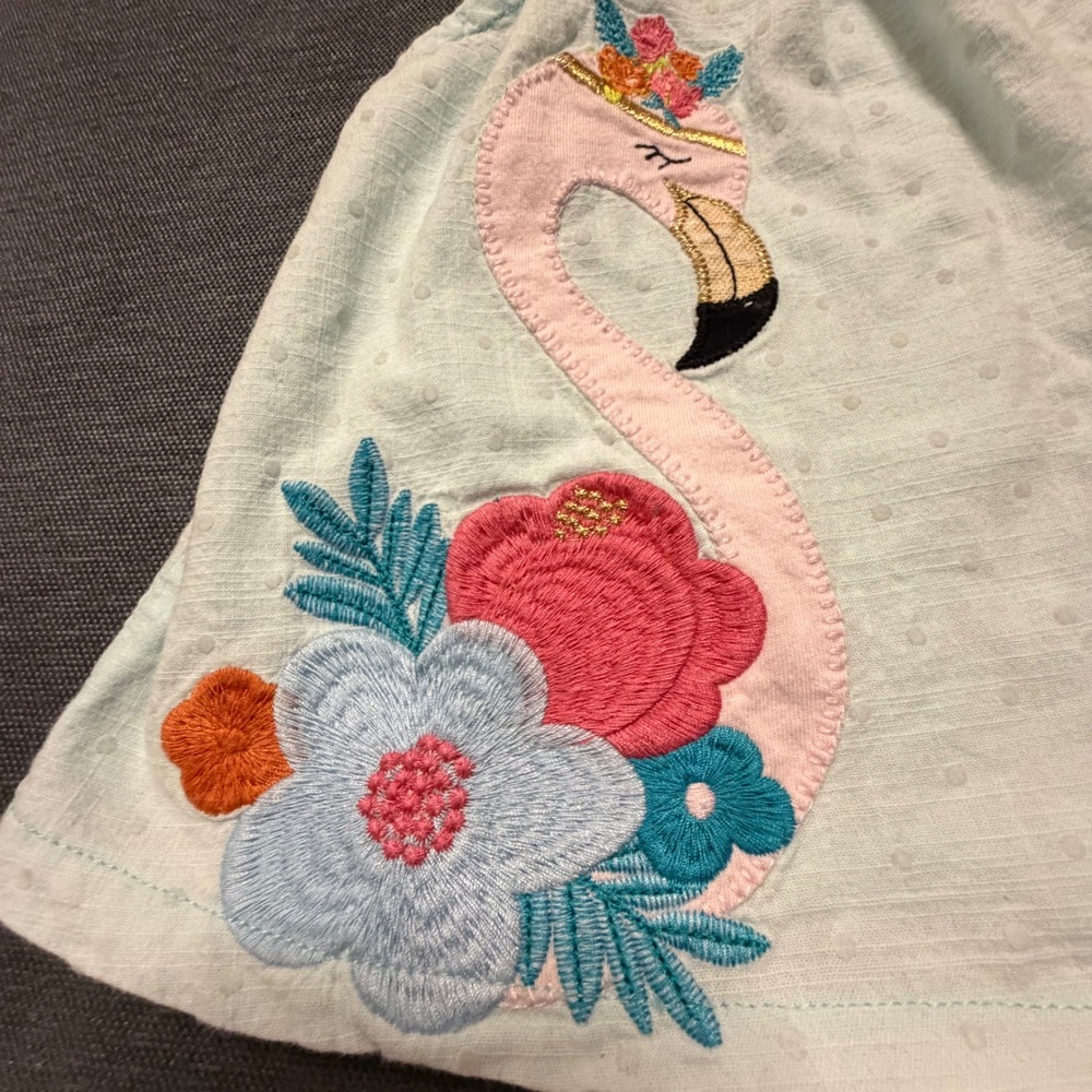 Mud Pie Baby‎ Girls Flamingo Swiss Dot Flutter Sleeve Top Mint Green 3-6M